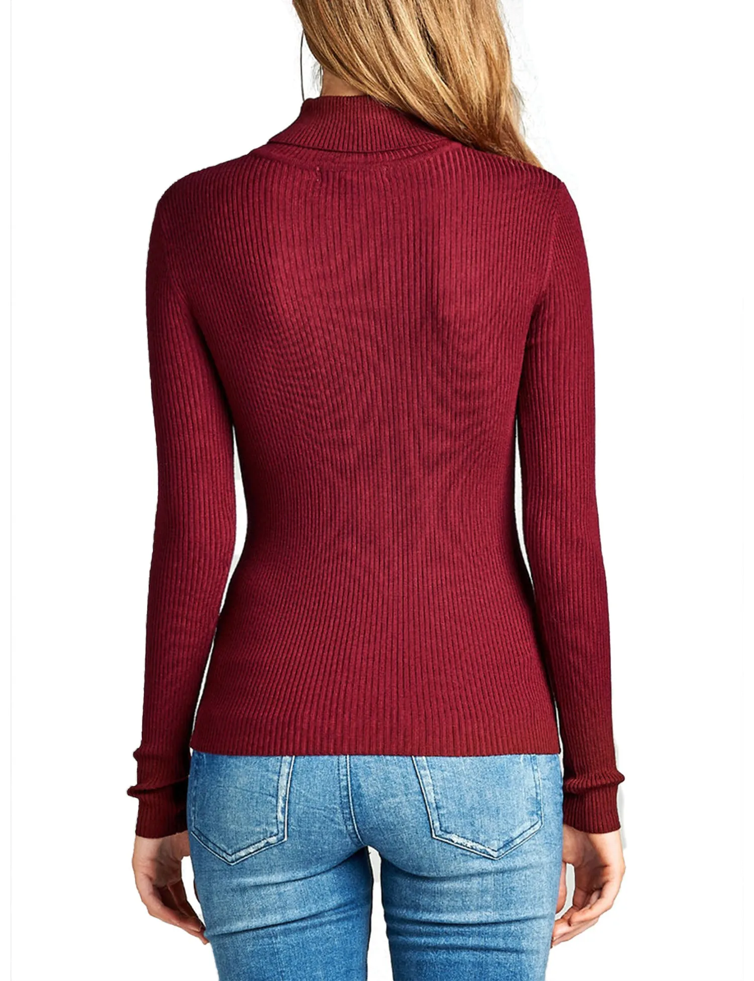 Womens Long Sleeve Fitted Turtle Neck Ribbed Sweater Top