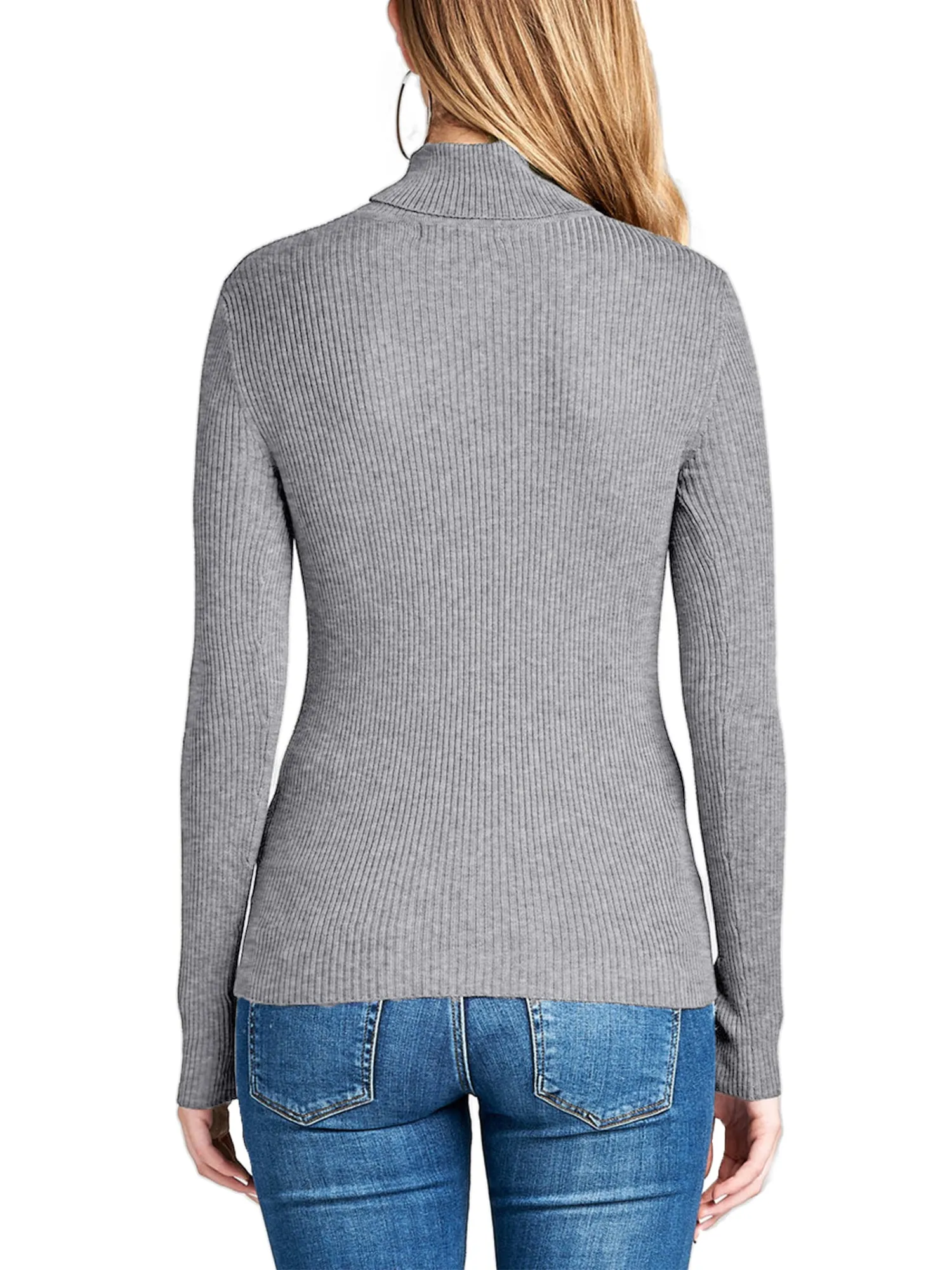 Womens Long Sleeve Fitted Turtle Neck Ribbed Sweater Top