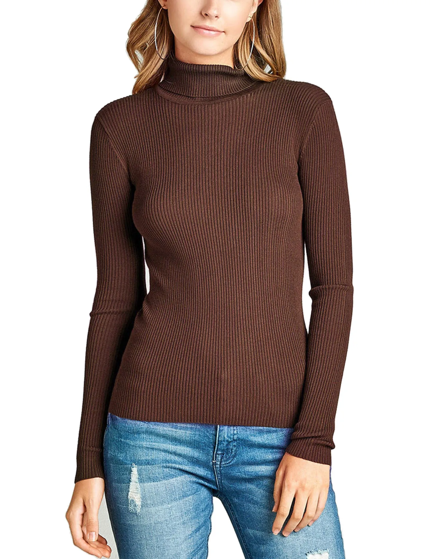 Womens Long Sleeve Fitted Turtle Neck Ribbed Sweater Top