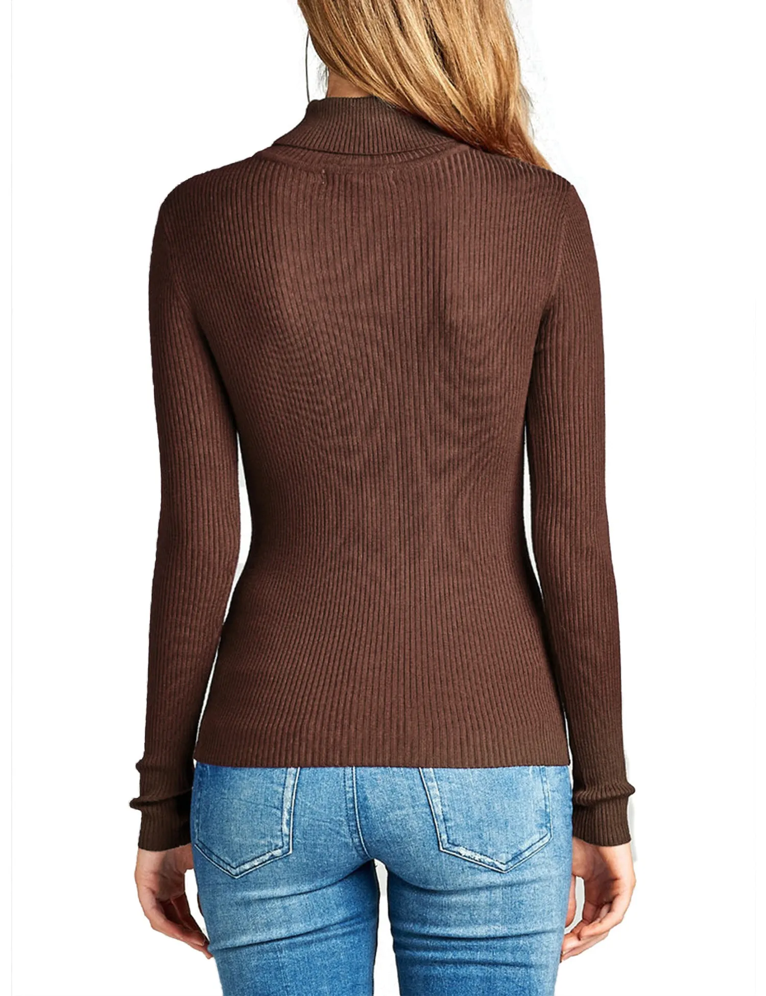 Womens Long Sleeve Fitted Turtle Neck Ribbed Sweater Top