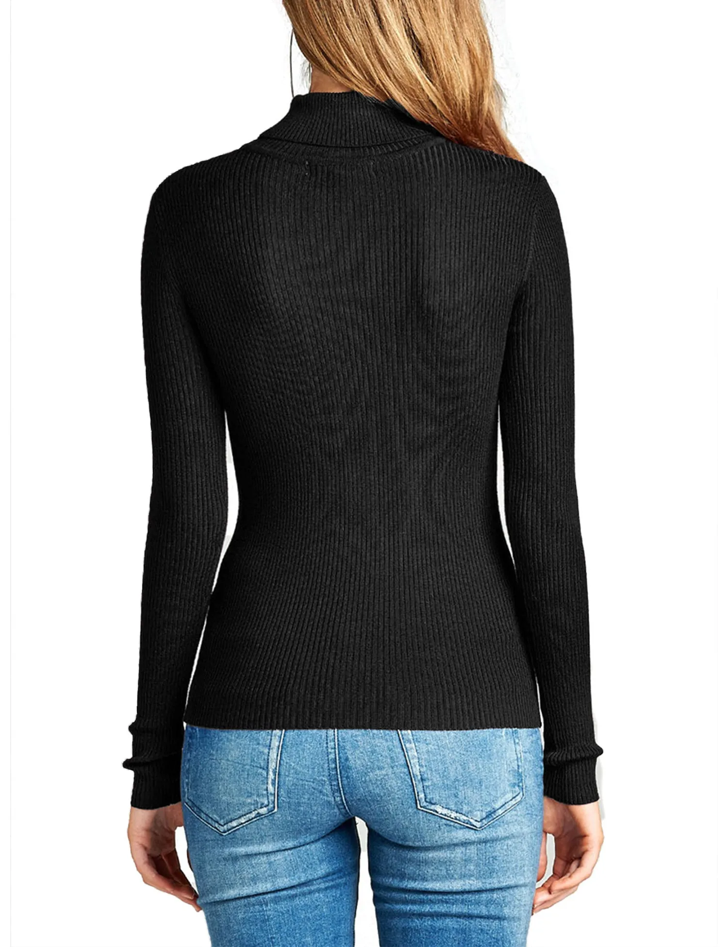 Womens Long Sleeve Fitted Turtle Neck Ribbed Sweater Top