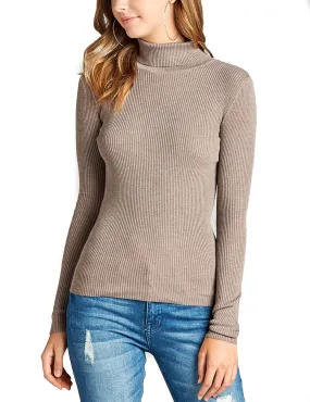 Womens Long Sleeve Fitted Turtle Neck Ribbed Sweater Top