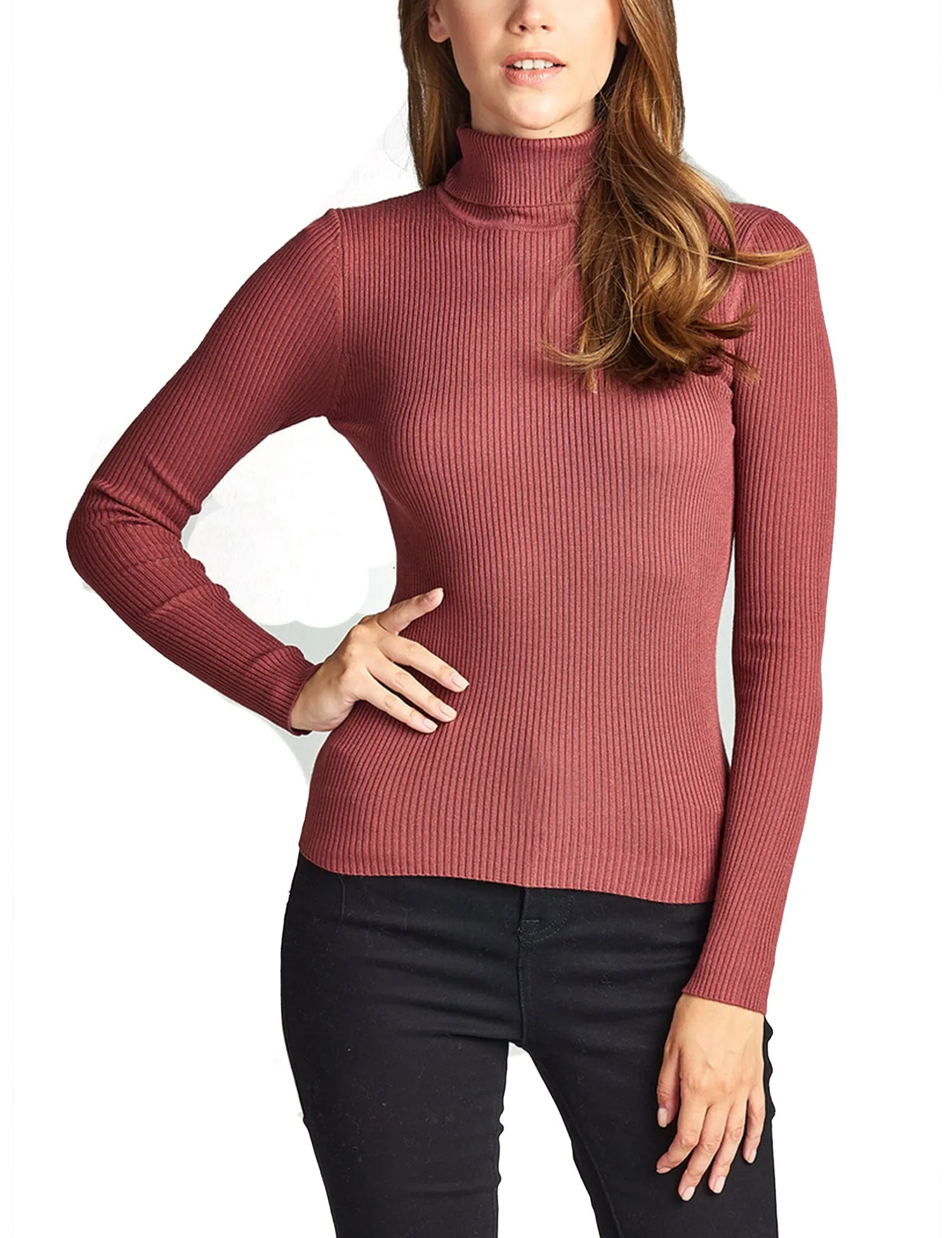 Womens Long Sleeve Fitted Turtle Neck Ribbed Sweater Top