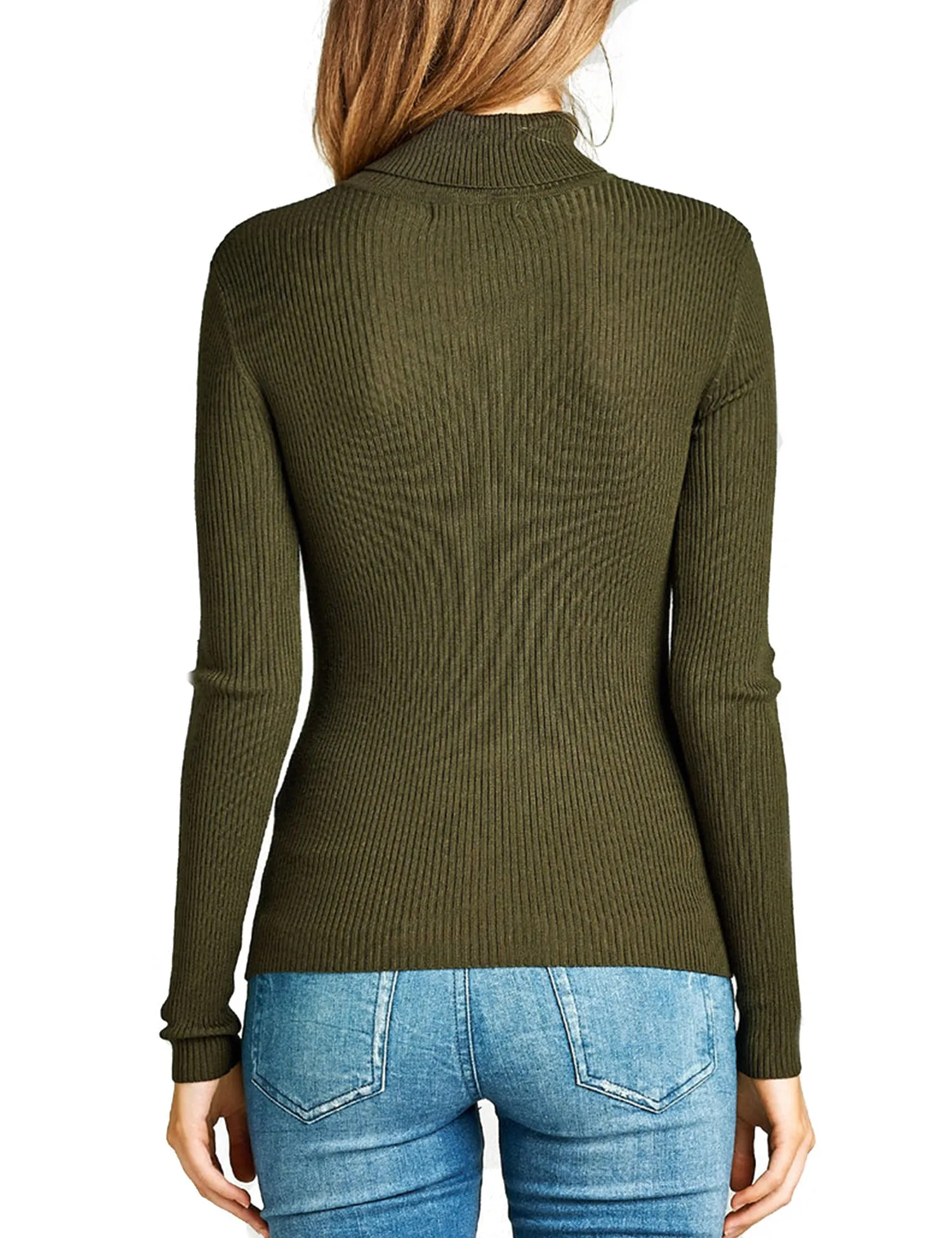 Womens Long Sleeve Fitted Turtle Neck Ribbed Sweater Top