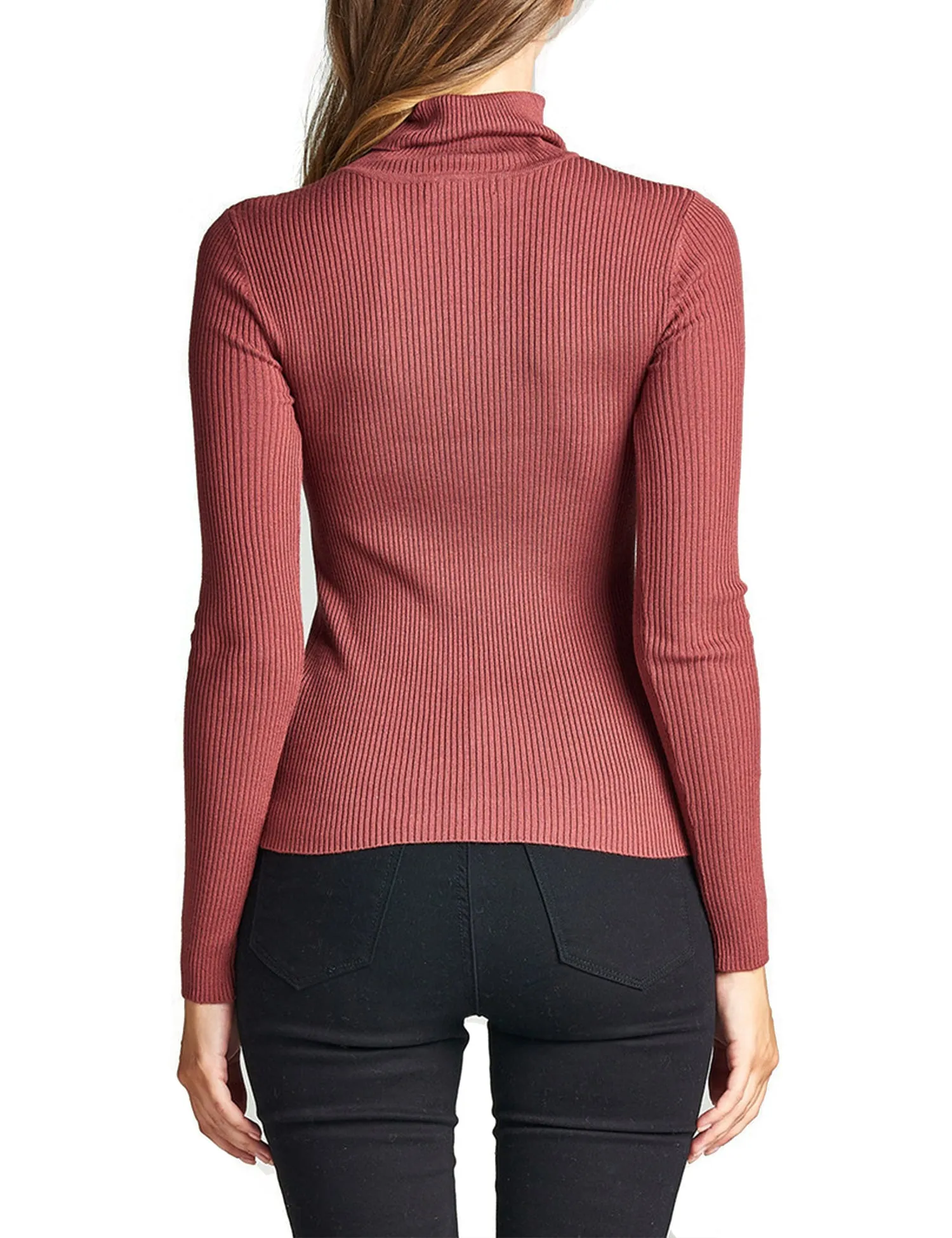 Womens Long Sleeve Fitted Turtle Neck Ribbed Sweater Top