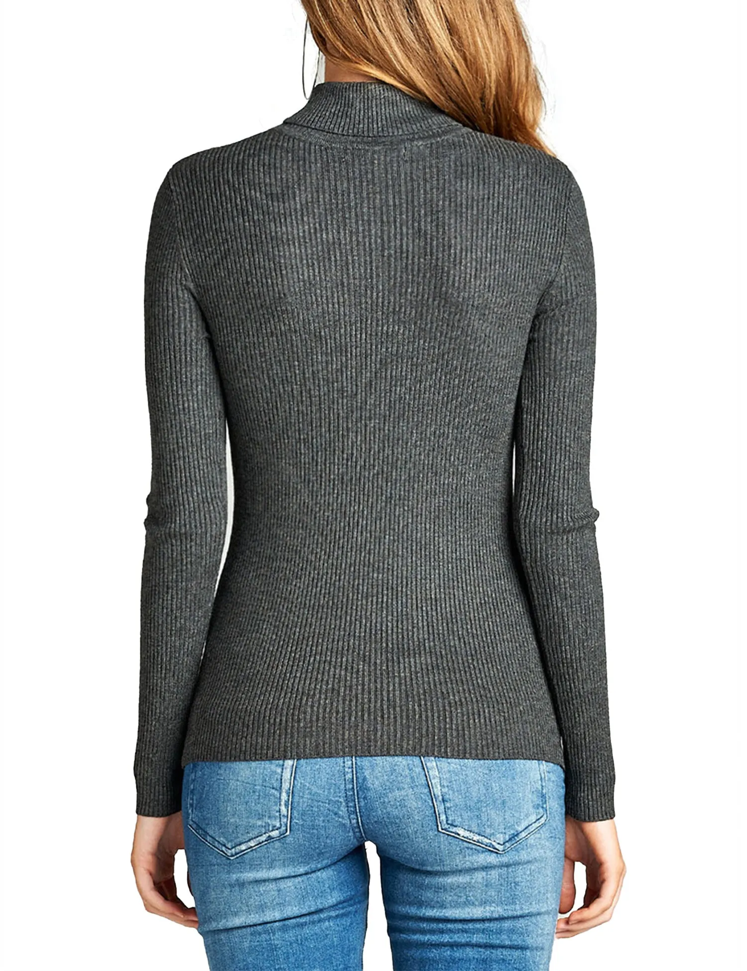 Womens Long Sleeve Fitted Turtle Neck Ribbed Sweater Top