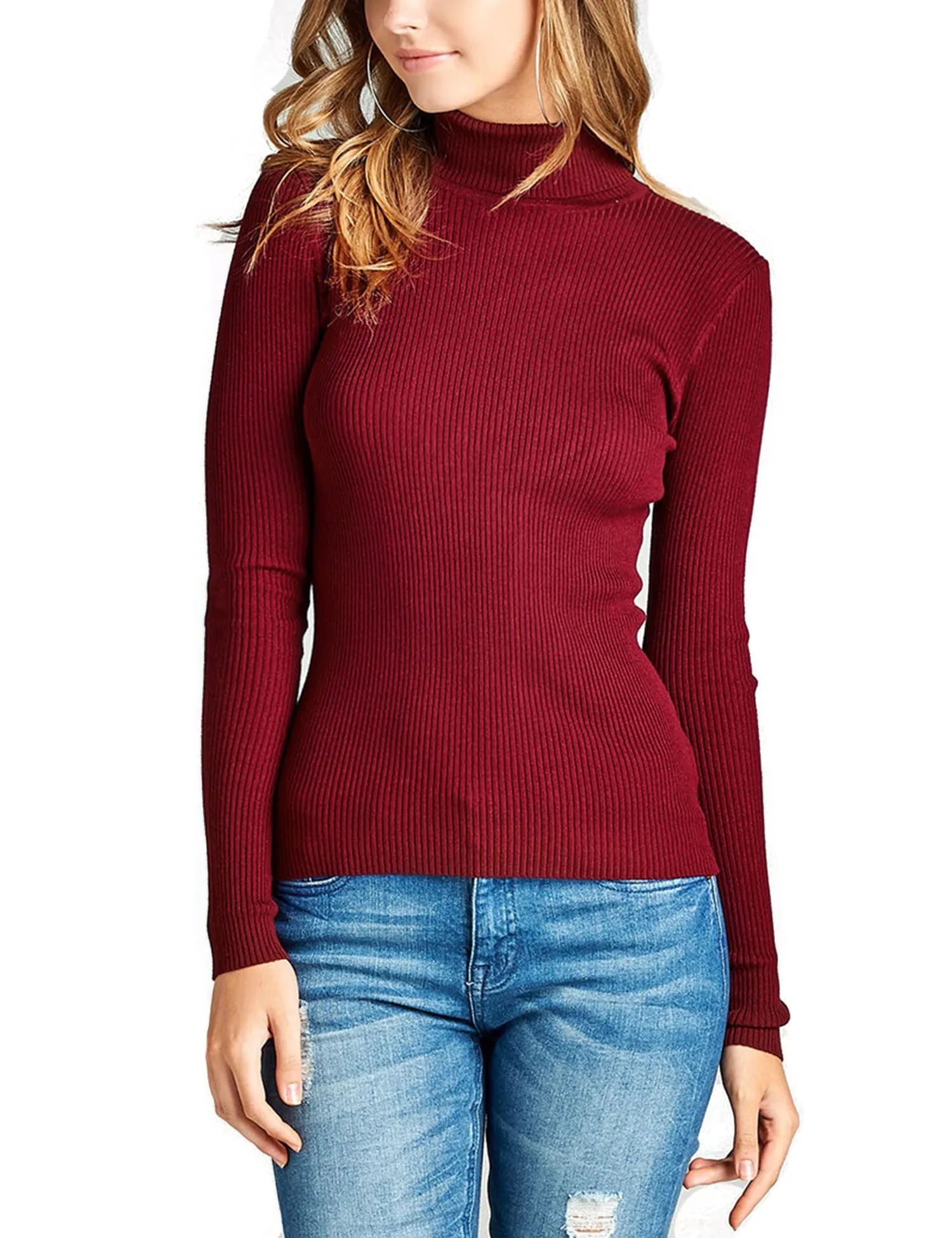 Womens Long Sleeve Fitted Turtle Neck Ribbed Sweater Top