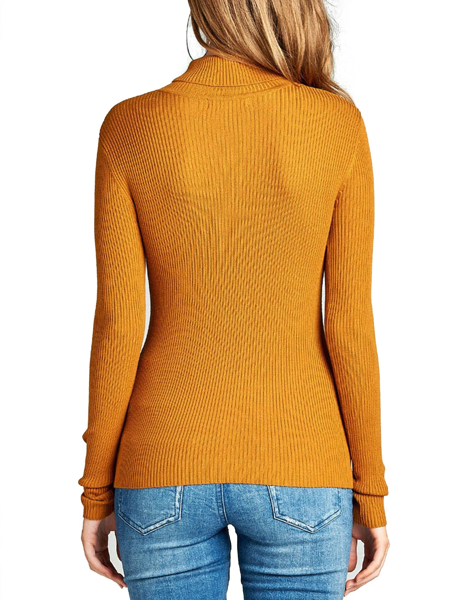 Womens Long Sleeve Fitted Turtle Neck Ribbed Sweater Top