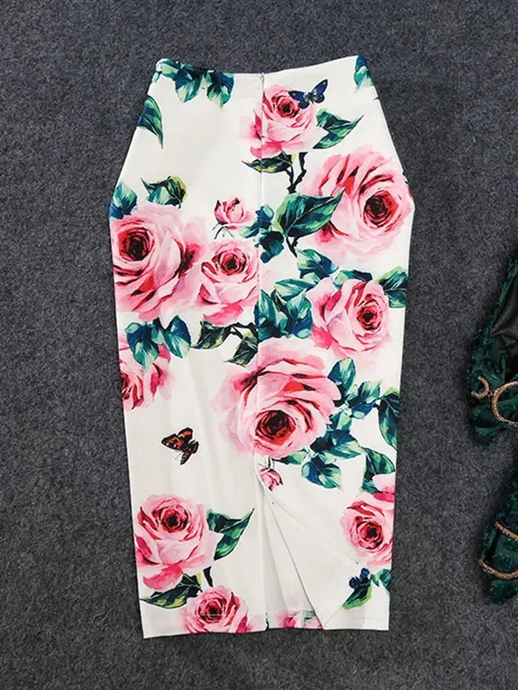 Women's Pencil Skirts letters Printed Graphic Summer Autumn High Waist  Slit Tube faldas Woman Stretch Skirt Female GD503