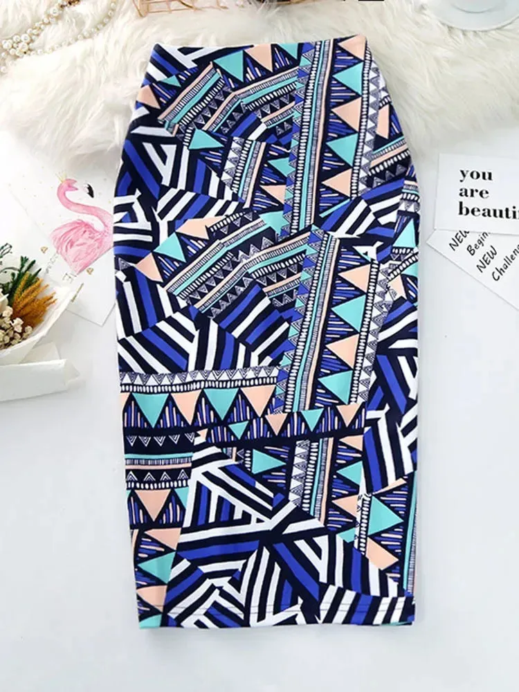 Women's Pencil Skirts letters Printed Graphic Summer Autumn High Waist  Slit Tube faldas Woman Stretch Skirt Female GD503