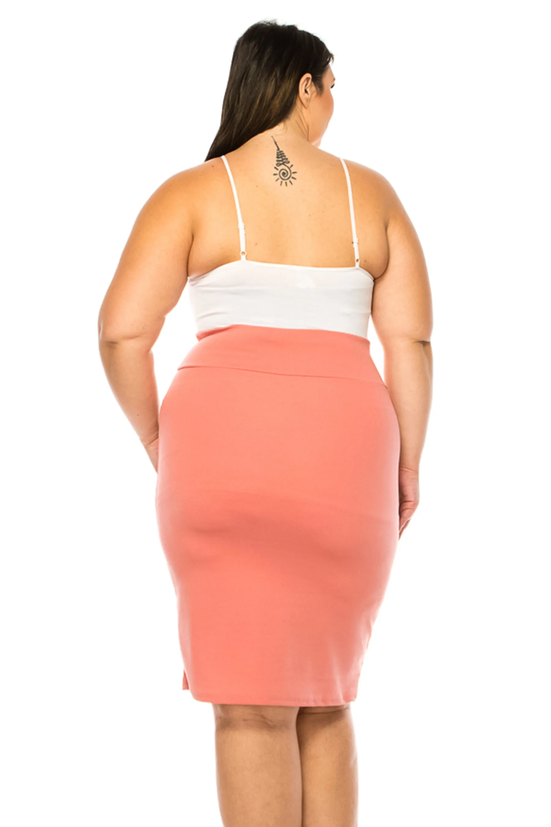 Women's Plus Size Solid Pencil Skirt with Banded Waist - Stretchy