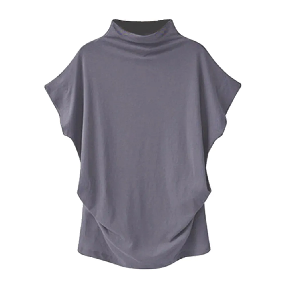 Womens Turtleneck Lightweight Top Batwing Style Short Sleeves 9 Sizes