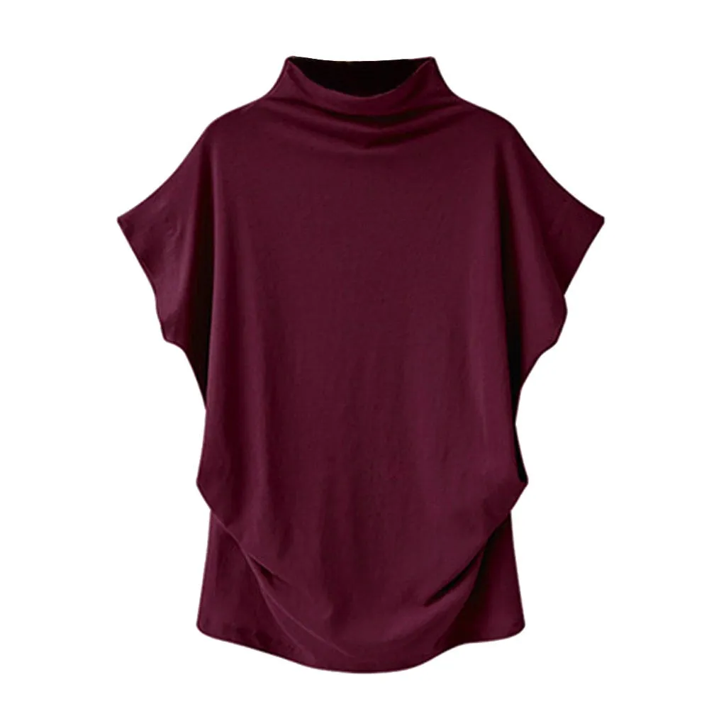 Womens Turtleneck Lightweight Top Batwing Style Short Sleeves 9 Sizes