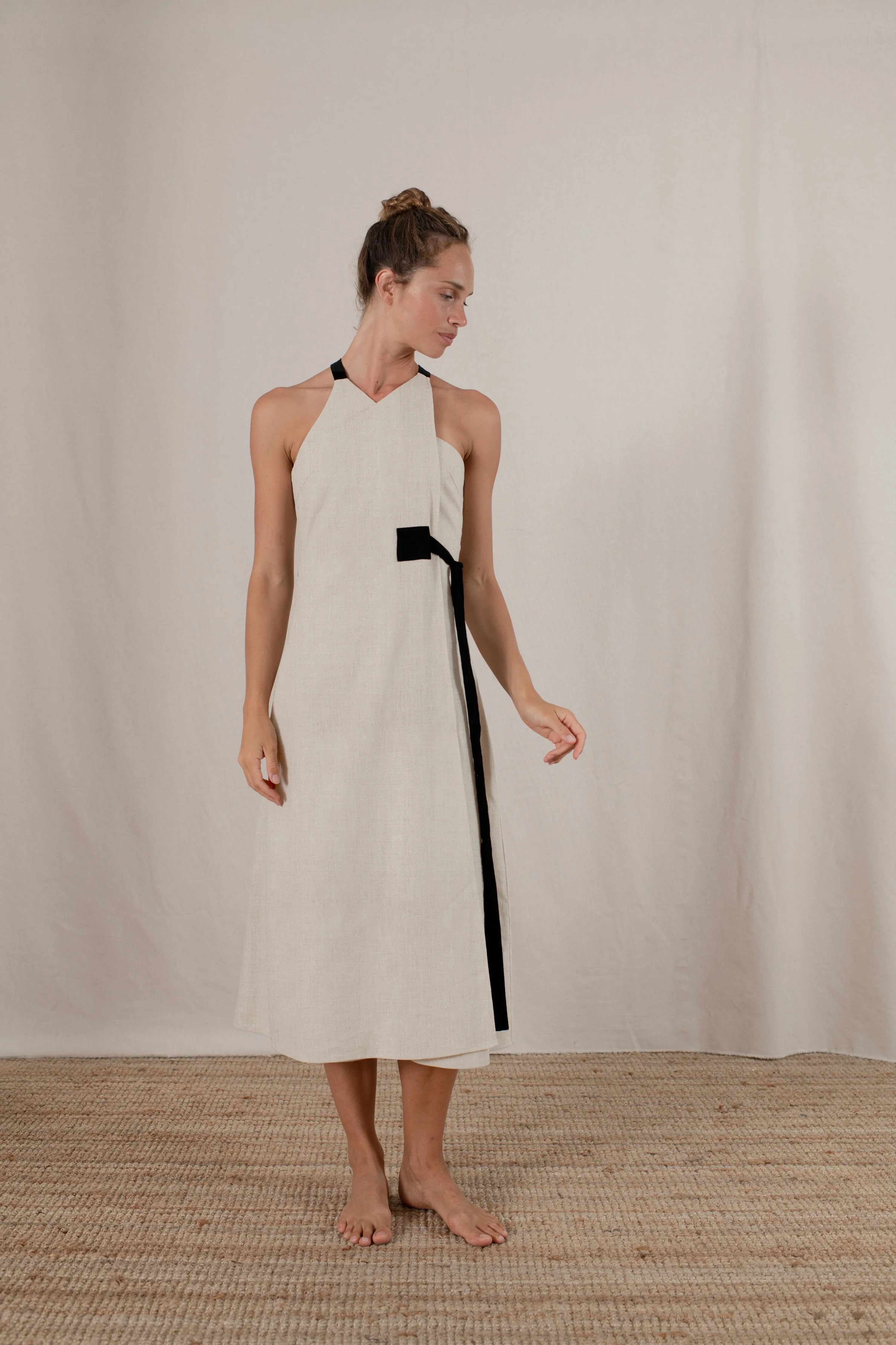 Zulu Linen Wrap Dress in Natural